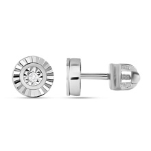 'Star Shine' Diamond Stud Earrings. Certified 585 White Gold, Rhodium, Screw Backs