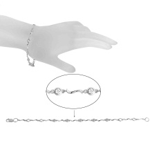 Bezel-set Diamond Station Bracelet. Certified 585 (14kt) White Gold, Rhodium Finish