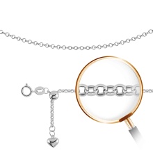 Easy Adjustable White Gold Rolo Chain 1.65mm Wide. Diamond-cut Tested Hollow 585 White Gold, Rhodium