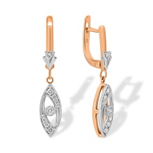 Diamond Earrings with Marquise Shape Pendants. Tested 585 (14K) Rose and White Gold