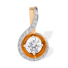 Swarovski CZ Pendant. Certified 585 (14kt) Rose Gold, Rhodium Detailing
