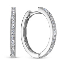 40 Pave Diamonds Half-Eternity Huggie Earrings. Certified 585 (14kt) White Gold, Rhodium Finish
