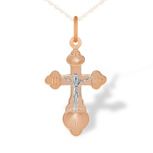 Orthodox Trefoil Cross Pendant. 585 (14kt) Rose and White Gold