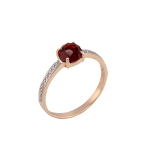 Rose-cut Garnet and CZ Ring. 585 (14kt) Rose Gold, Rhodium Detailing