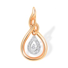 Diamond Drop Pendant. Certified 585 (14kt) Rose Gold, Rhodium Detailing