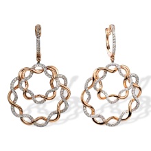 Artistically Designed Diamond Chandelier Earrings. Hypoallergenic Cadmium-free 585 (14K) Rose Gold