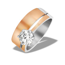 Bimetal Ring with 7mm Solitaire CZ. 925 Silver Sintered with 585 Rose Gold