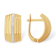 Ribbed Leverback Earrings with a Diamond Streak. Certified 585 (14kt) Rose Gold, Rhodium Detailing