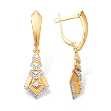 Diamond Chevron Dangle Leverback Earrings. Certified 585 (14kt) Rose Gold, Rhodium Detailing