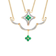 Emerald and Diamond Convertible Necklace. Certified 585 (14kt) Rose Gold, Rhodium Detailing