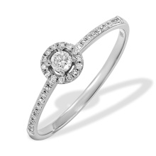 Engagement Ring Featuring 45 Diamonds. Tested 585 (14K) White Gold, Rhodium Finish