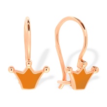 'Crowning Glory' Kids' Earrings with Honey Enamel. Certified 585 (14kt) Rose Gold, Earwire Backs