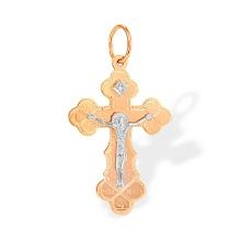 Diamond Russian Cross for Man. 585 (14kt) Rose and White Gold