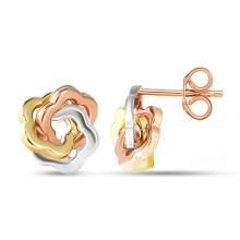 Tri-color Gold Stud Earrings. 585 Rose, Yellow, White Gold, Friction Backs