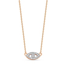 'An Evil Eye Protection' Diamond Necklace. Certified 585 (14kt) Rose Gold, Rhodium Detailing