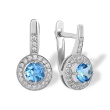 Blue Topaz with CZ Halo Leverback Earrings. 'Empress' Series, 585 (14kt) White Gold