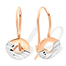 Diamond-cut Circular Kids' Earrings. Certified 585 (14kt) Rose Gold, Rhodium Detailing