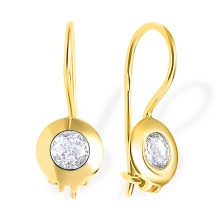 Yellow Gold CZ-encrusted French Wire Earrings. European-cut CZ, Certified 585 (14kt) Yellow Gold