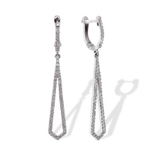 Lust-worthy Leverback Earrings with 110 Diamonds. Tested 585 (14K) White Gold, Rhodium Finish
