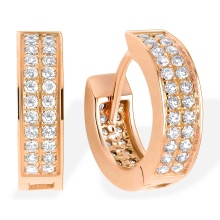 Huggie Earrings with 88 CZs Set under Microscope. Tested 14kt (585) Rose Gold