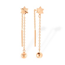 Faceted Gold Star and Drop Ball Threader Earrings. Diamond-cut Tested 14kt (585) Rose Gold