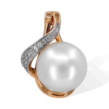 'Afrodite' Pearl and Diamond Pendant. Hypoallergenic 585 Rose Gold, Rhodium Detailing