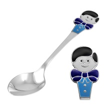 Baby Silver Spoon with a Boy. Antimicrobial 925/999 Silver, Hot Enamel