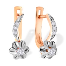 Antique Style Rose Bud Diamond Earrings. Certified 585 (14kt) Rose and White Gold