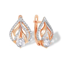 Modern Classic CZ Earrings. Certified 585 (14kt) Rose Gold, Rhodium Detailing