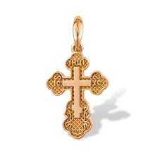 Guilloche Russian Orthodox Cross, 27mm High. Hypoallergenic Cadmium-free 585 (14K) Rose Gold
