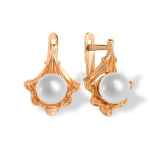 'Pearl-in-Gold-Shell' Earrings. Certified Hypoallergenic 585 (14kt) Rose Gold