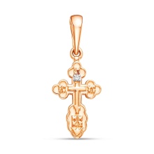 Baby Christening Cross with Diamond. Certified 585 (14kt) Rose Gold