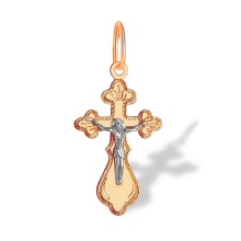 Child's Orthodox Trefoil Crucifix Pendant. Certified 585 (14kt) Rose and White Gold