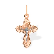 'Guardian Angel' Body Crucifix. Certified 585 (14kt) Rose and White Gold