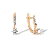 Cubic Zirconia Girl's Earrings. 585 (14kt) Rose Gold, Rhodium Detailing
