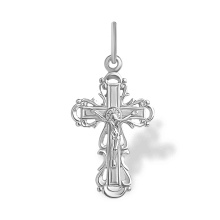 Lady's Ukrainian Style Cross. Certified 585 (14kt) White Gold, Rhodium Finish