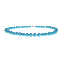 Turquoise Statement Necklace. 8mm Beads, 14kt White Gold Clasp