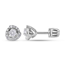 Diamond Open Gallery Stud Earrings. 585 (14kt) White Gold, Screw Backs