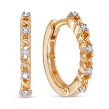Botanical Motif Huggie Earrings with Diamonds. Certified 585 (14kt) Rose Gold, Rhodium Detailing
