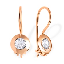 Colorless CZ-encrusted French Wire Earrings. Certified 585 (14kt) Rose Gold