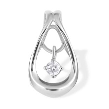 Dangle Diamond Teardrop Slide Pendant. Certified 585 (14kt) White Gold, Rhodium Finish