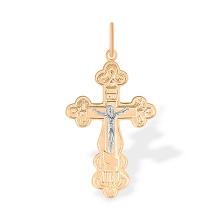 Russian Orthodox Cross for Him. 585 (14kt) Rose and White Gold