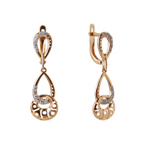 Swaying CZ Leverback Earrings. 585 (14kt) Rose Gold, Rhodium Detailing