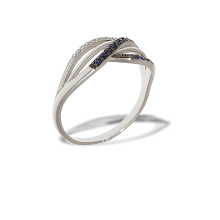 Sapphire and Diamond Crisscross Ring. 585 (14kt) White Gold, Rhodium Detailing