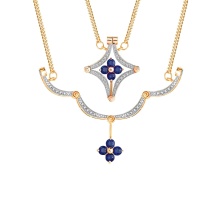 Sapphire and Diamond Convertible Necklace. Certified 585 (14kt) Rose Gold, Rhodium Detailing