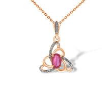 Ruby and Diamond Knot Pendant. 585 (14kt) Rose Gold, Rhodium Detailing