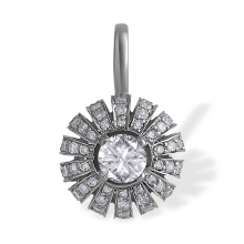 Oriental Motif Diamond Pendant. Certified 585 (14kt) White Gold, Rhodium Finish