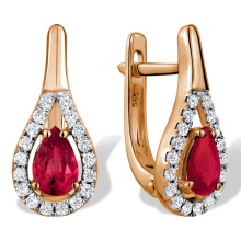 Old World Style Earrings with Rubies and Diamonds. Hypoallergenic Cadmium-free 585 (14K) Rose Gold
