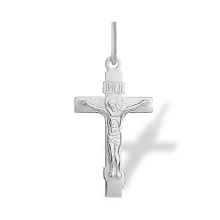 Eight-Pointed Orthodox Cross. Certified 585 (14kt) White Gold, Rhodium Finish