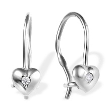 CZ Heart-shaped Kids' Earrings. Certified 585 (14kt) White Gold, Rhodium Finish